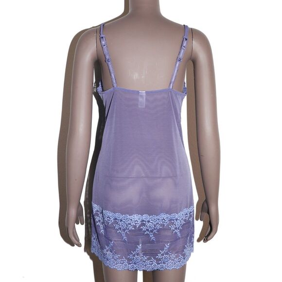 Wacoal Blue Sheer Mesh Floral Bodycon Short Slip Dress Lingerie Medium - Picture 2 of 3